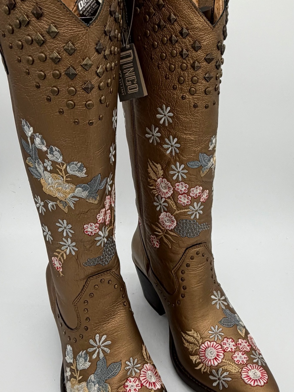 dingo Gold Floral Embroidered Studded Knee-High Boots